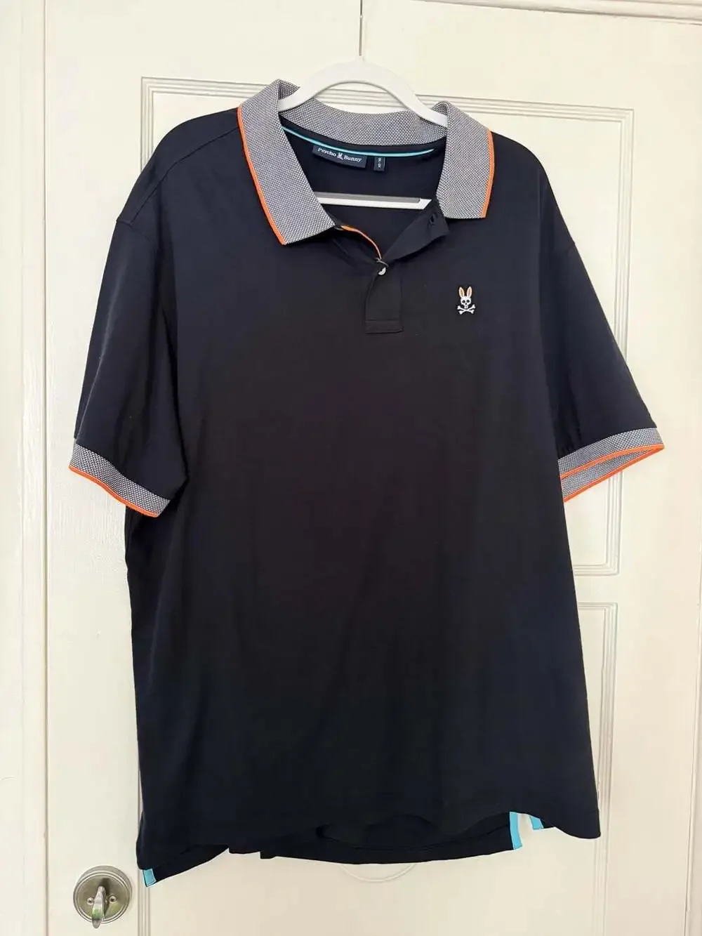 Psycho Bunny Big and Tall Northlake Jersey Polo Shirt in Navy/Orange